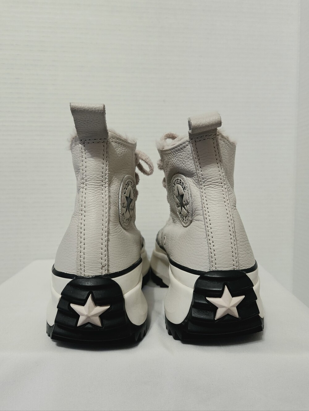 Converse Run Star Hike Hi Fur Lined Soft Pink/Beige Leather Sneakers 7 - Picture 9 of 13
